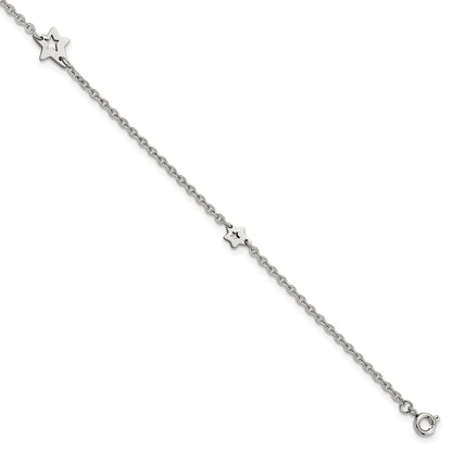 Stainless Steel Chisel Polished Stars 9 Inch Anklet Plus 1 Extension