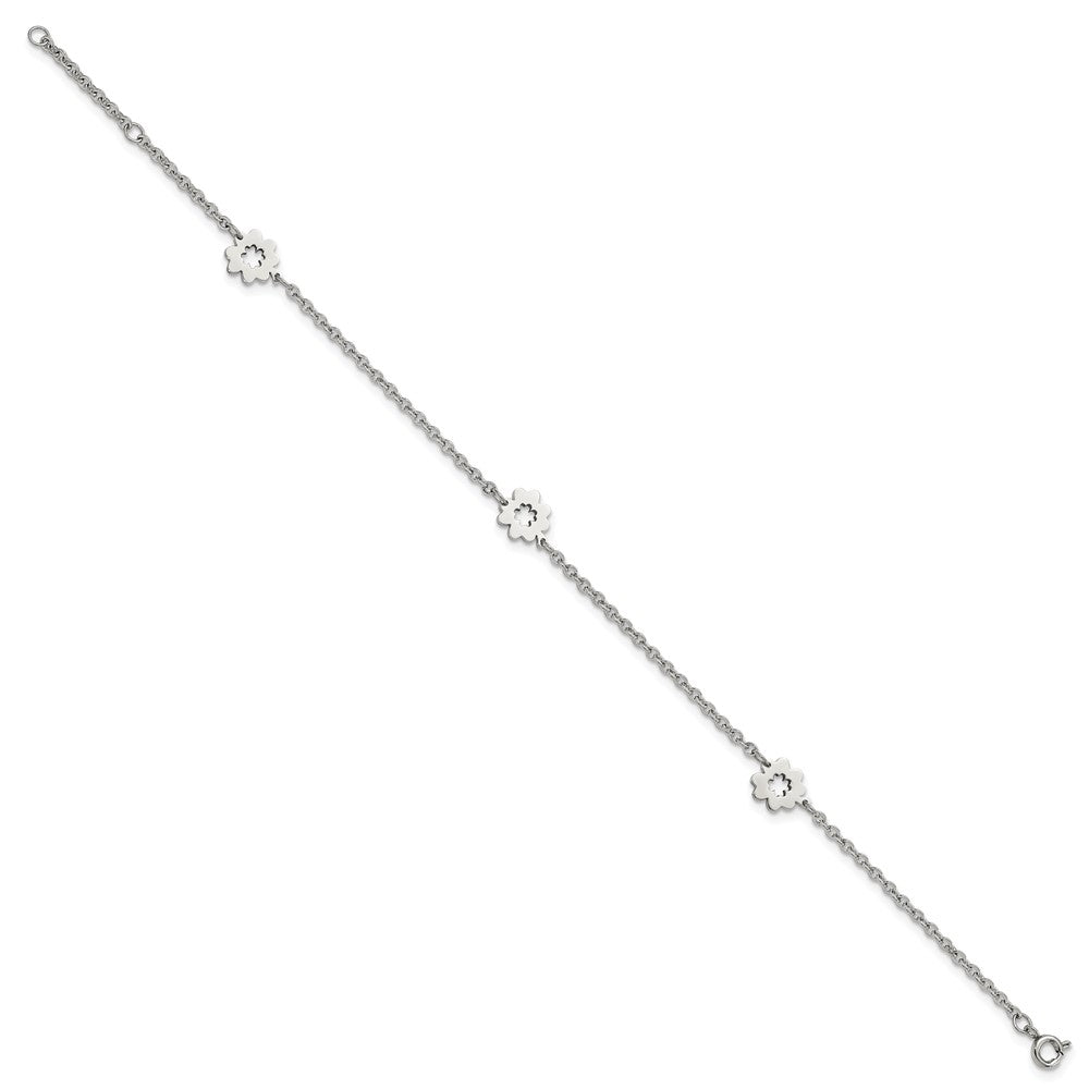 Stainless Steel Chisel Polished Flowers 9 Inch Anklet Plus 1 Extension
