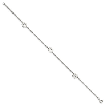 Stainless Steel Chisel Polished Flowers 9 Inch Anklet Plus 1 Extension