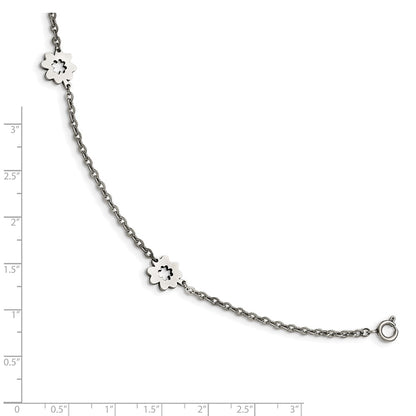 Stainless Steel Chisel Polished Flowers 9 Inch Anklet Plus 1 Extension