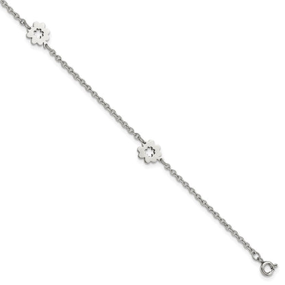 Stainless Steel Chisel Polished Flowers 9 Inch Anklet Plus 1 Extension