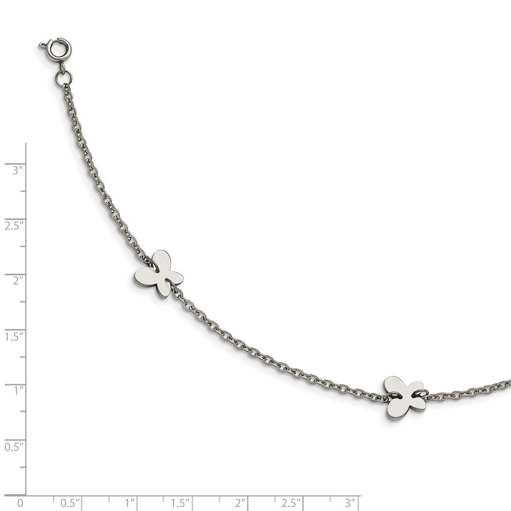 Stainless Steel Chisel Polished With Butterfly Charms 9 Inch Anklet Plus 1 Extension
