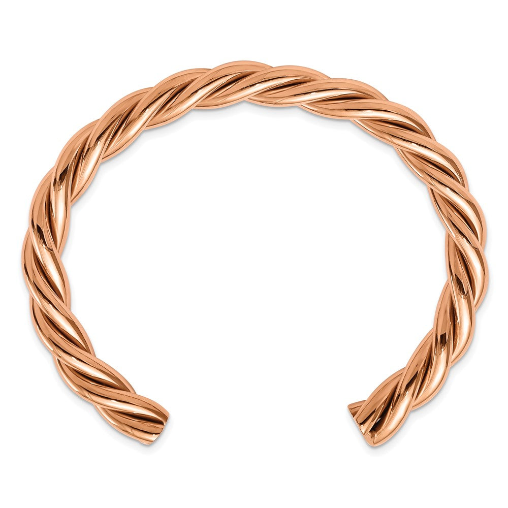 Stainless Steel Polished Rose Ip-Plated Twisted Cuff Bangle