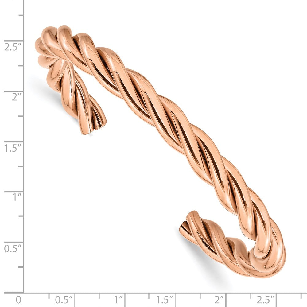 Stainless Steel Polished Rose Ip-Plated Twisted Cuff Bangle