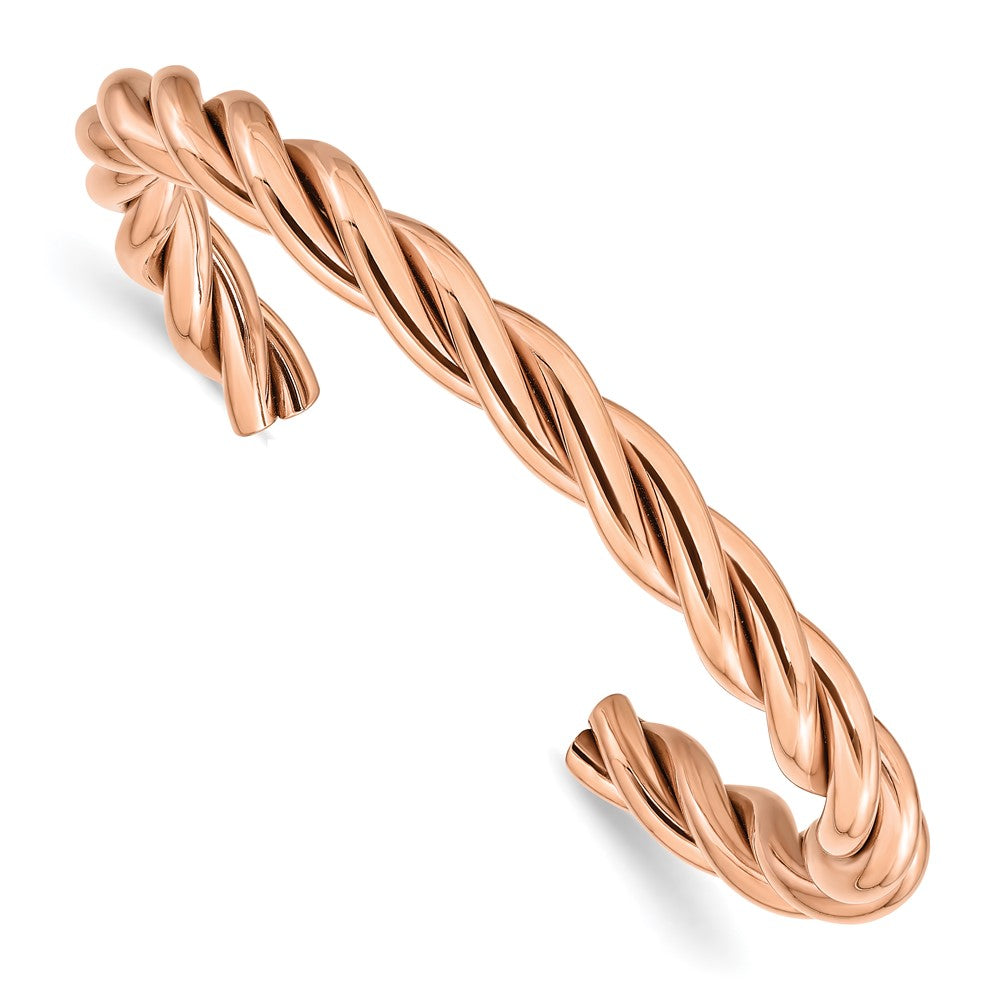 Stainless Steel Polished Rose Ip-Plated Twisted Cuff Bangle