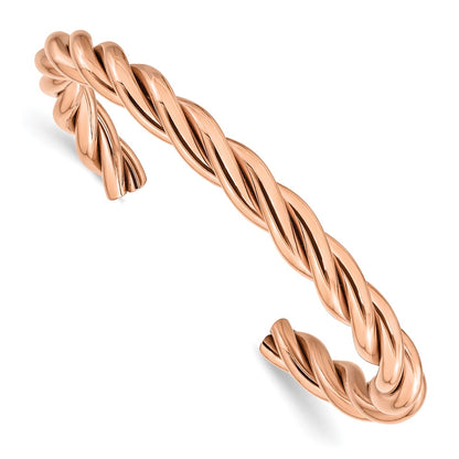 Stainless Steel Polished Rose Ip-Plated Twisted Cuff Bangle