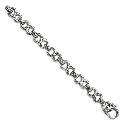 Stainless Steel Chisel Antiqued Polished And Textured 8.5 Inch Infinity Symbol Link Bracelet