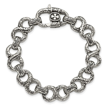 Stainless Steel Chisel Antiqued Polished And Textured 8.5 Inch Infinity Symbol Link Bracelet