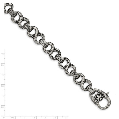 Stainless Steel Chisel Antiqued Polished And Textured 8.5 Inch Infinity Symbol Link Bracelet