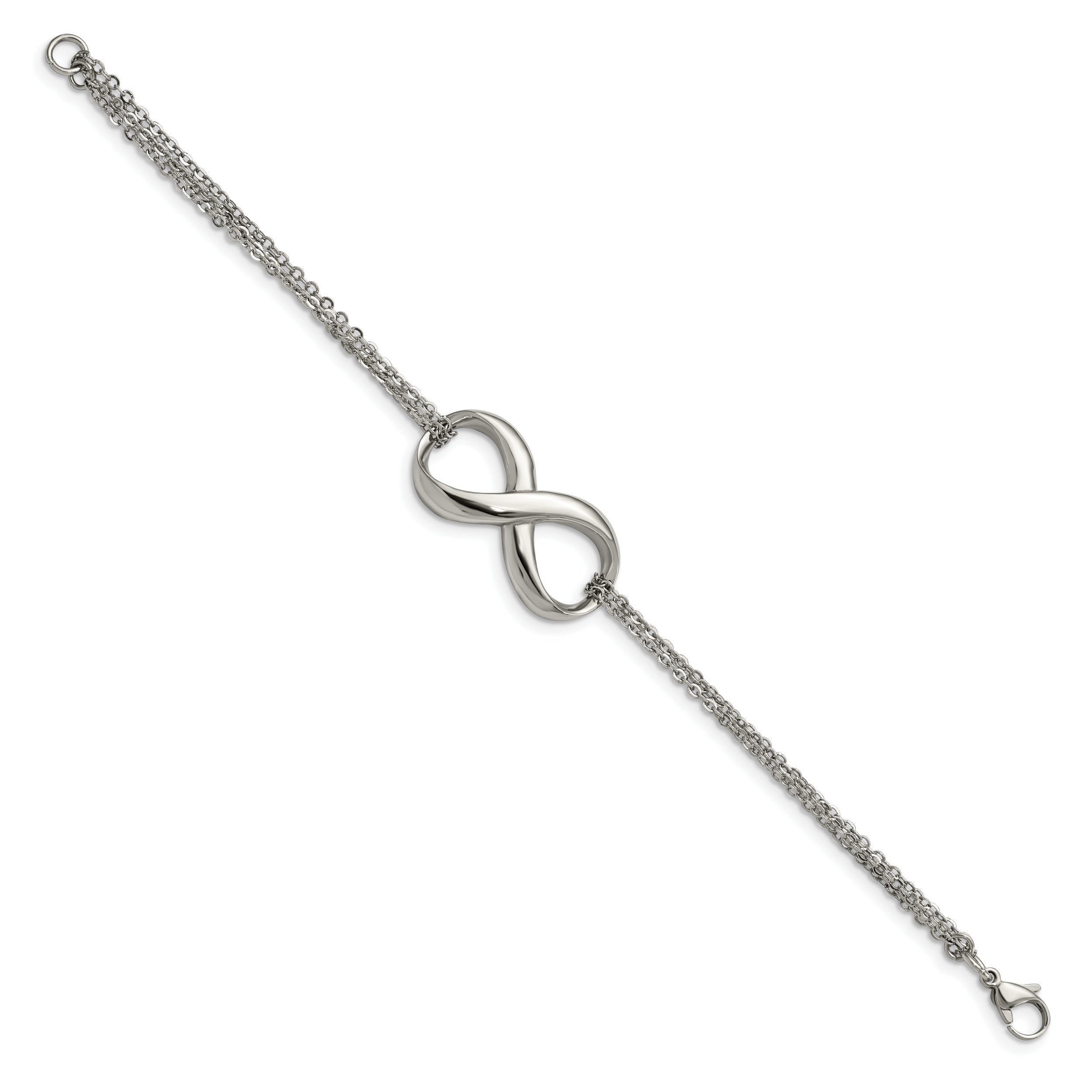 Stainless Steel Chisel Polished Infinity Symbol 7.5 Inch Multi-Strand Bracelet