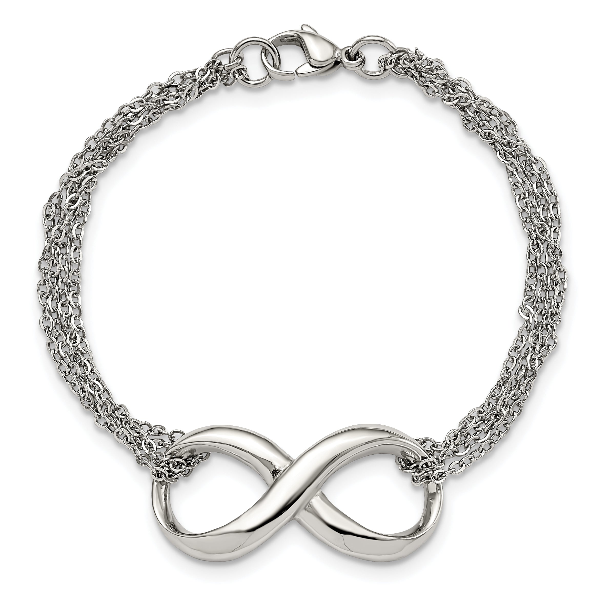 Stainless Steel Chisel Polished Infinity Symbol 7.5 Inch Multi-Strand Bracelet