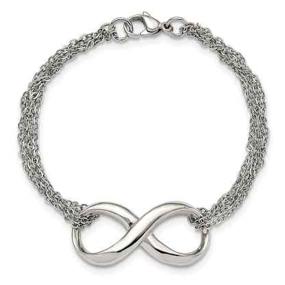 Stainless Steel Chisel Polished Infinity Symbol 7.5 Inch Multi-Strand Bracelet