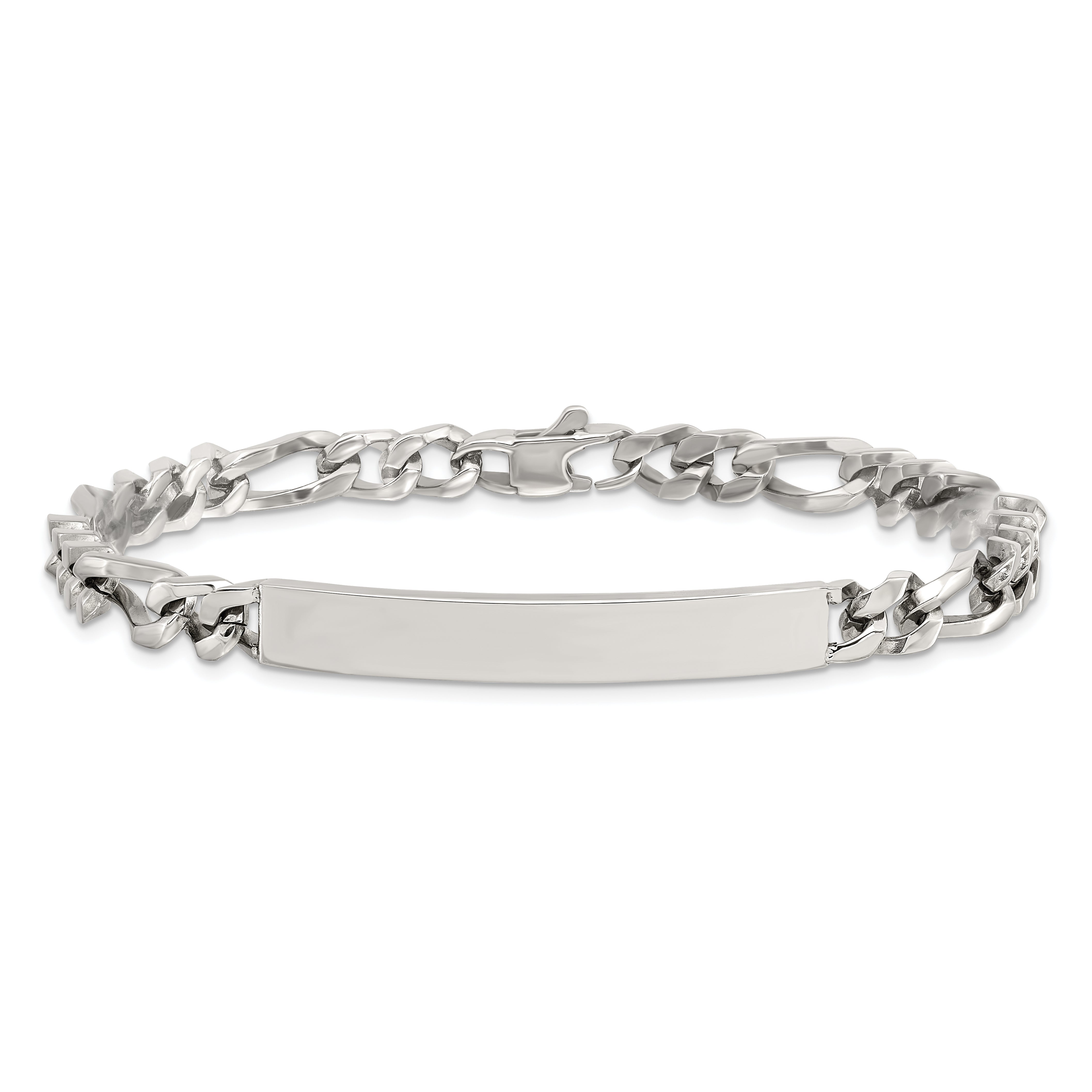 Stainless Steel Chisel Polished Figaro Chain 8.25 Inch Id Bracelet