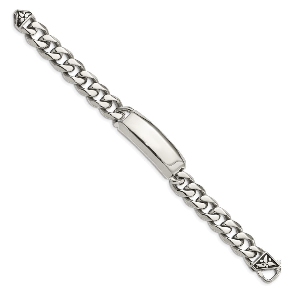 Stainless Steel Chisel Antiqued And Polished Curb Chain 8.75 Inch Id Bracelet