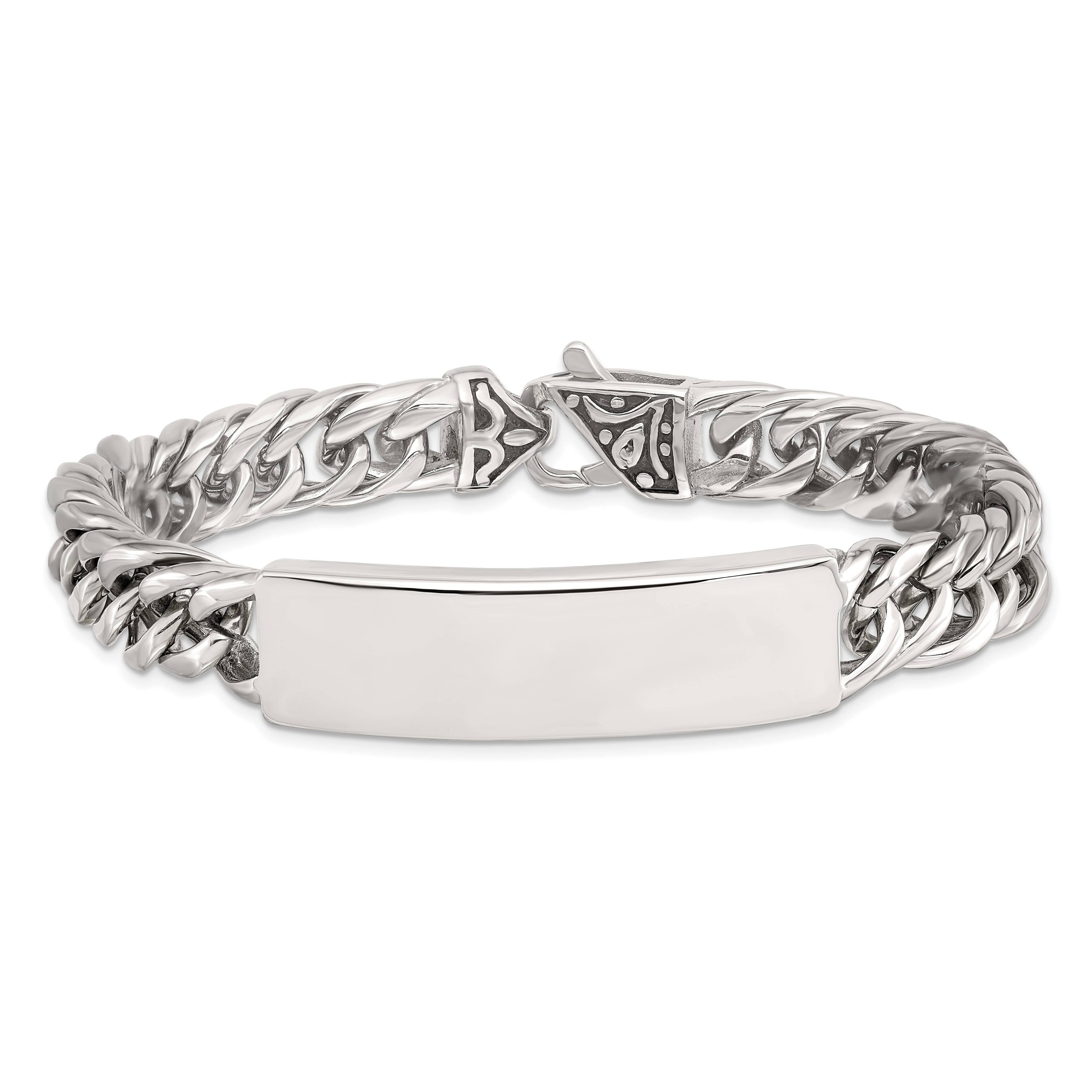 Stainless Steel Chisel Antiqued And Polished Curb Chain 8.5 Inch Id Bracelet