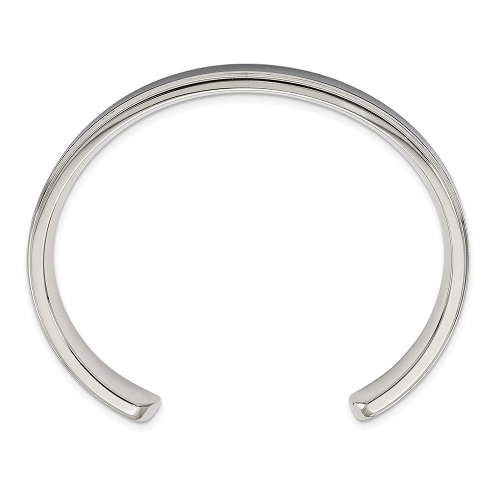 Stainless Steel Chisel Polished With Black Carbon Fiber Inlay Cuff Bangle