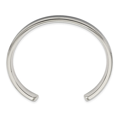 Stainless Steel Chisel Polished With Black Carbon Fiber Inlay Cuff Bangle