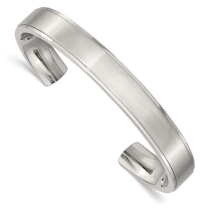 Stainless Steel Chisel Brushed And Polished Ridged Edge 11mm Cuff Bangle