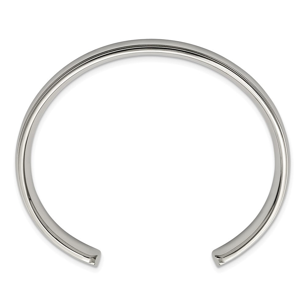 Stainless Steel Chisel Polished And Grooved 9mm Cuff Bangle