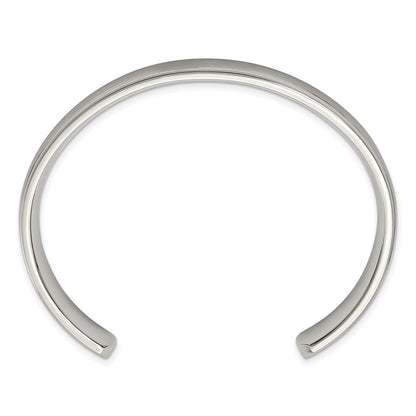 Stainless Steel Chisel Brushed And Polished Ridged Edge 11mm Cuff Bangle