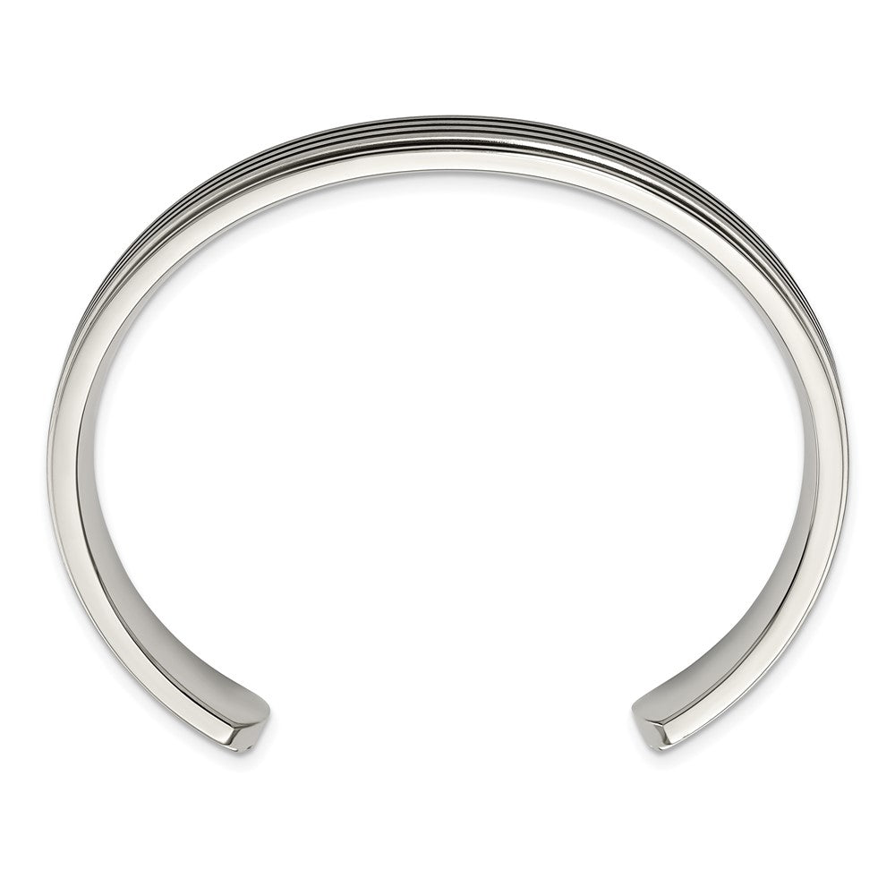 Stainless Steel Chisel Brushed And Polished Black Rubber Inlay Cuff Bangle