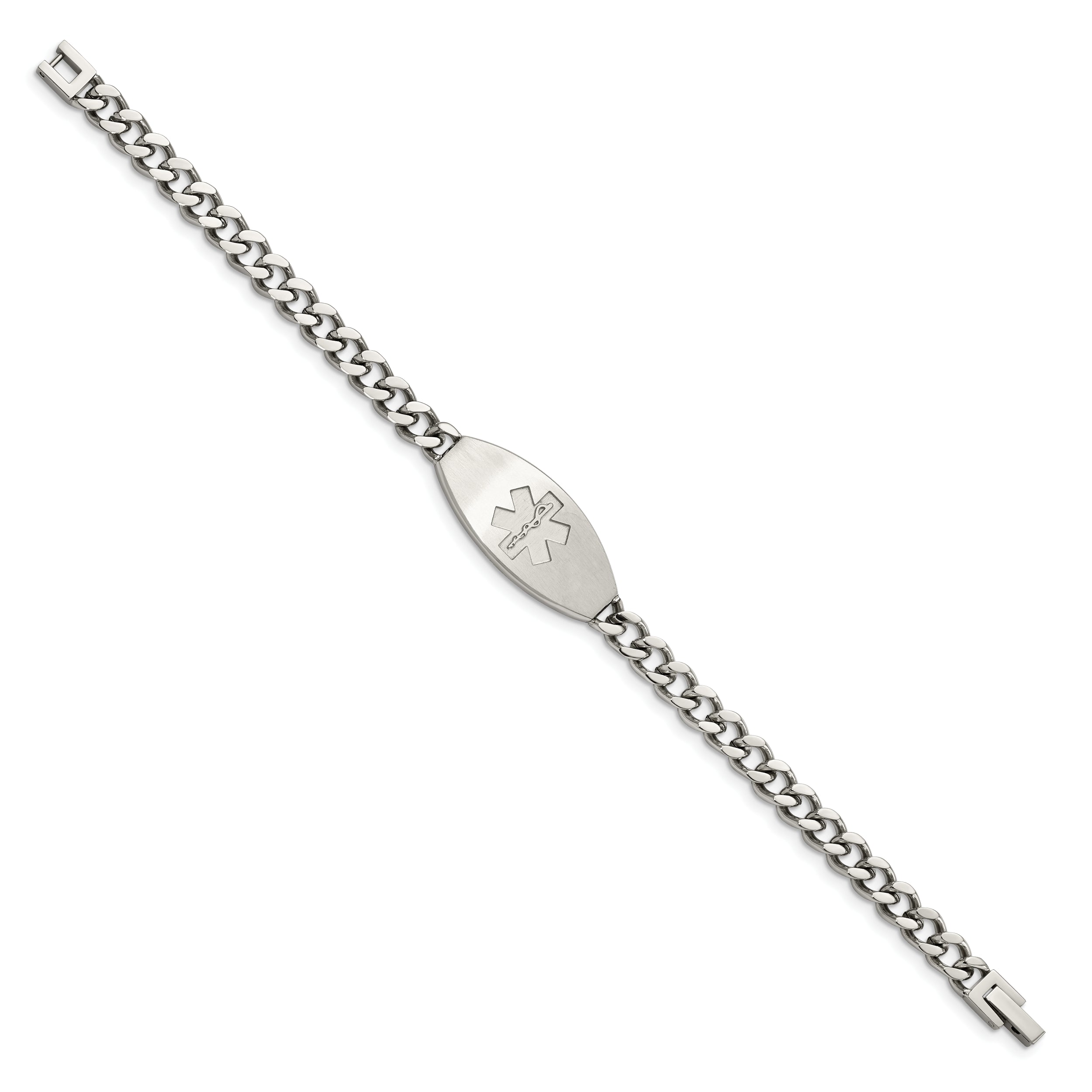 Stainless Steel Chisel Brushed Medical Id 8.5 Inch Curb Chain Bracelet