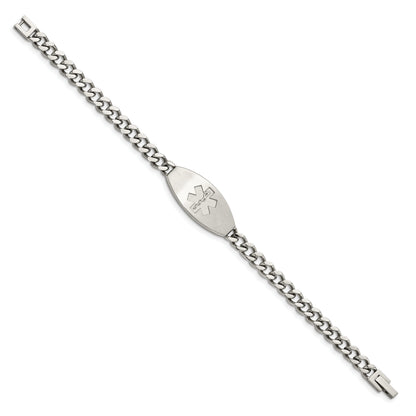 Stainless Steel Chisel Brushed Medical Id 8.5 Inch Curb Chain Bracelet