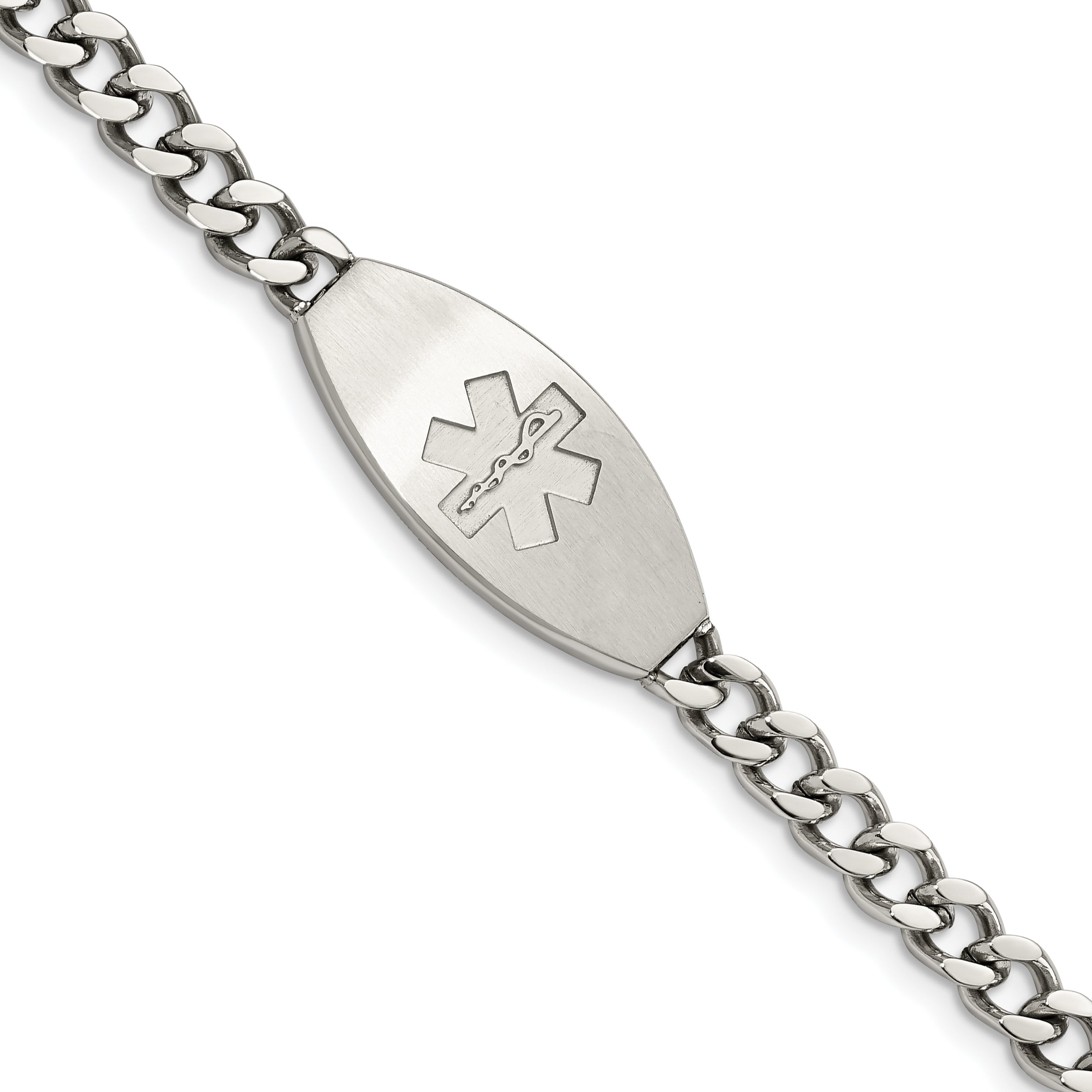 Stainless Steel Chisel Brushed Medical Id 8.5 Inch Curb Chain Bracelet