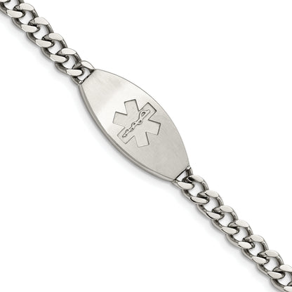 Stainless Steel Chisel Brushed Medical Id 8.5 Inch Curb Chain Bracelet