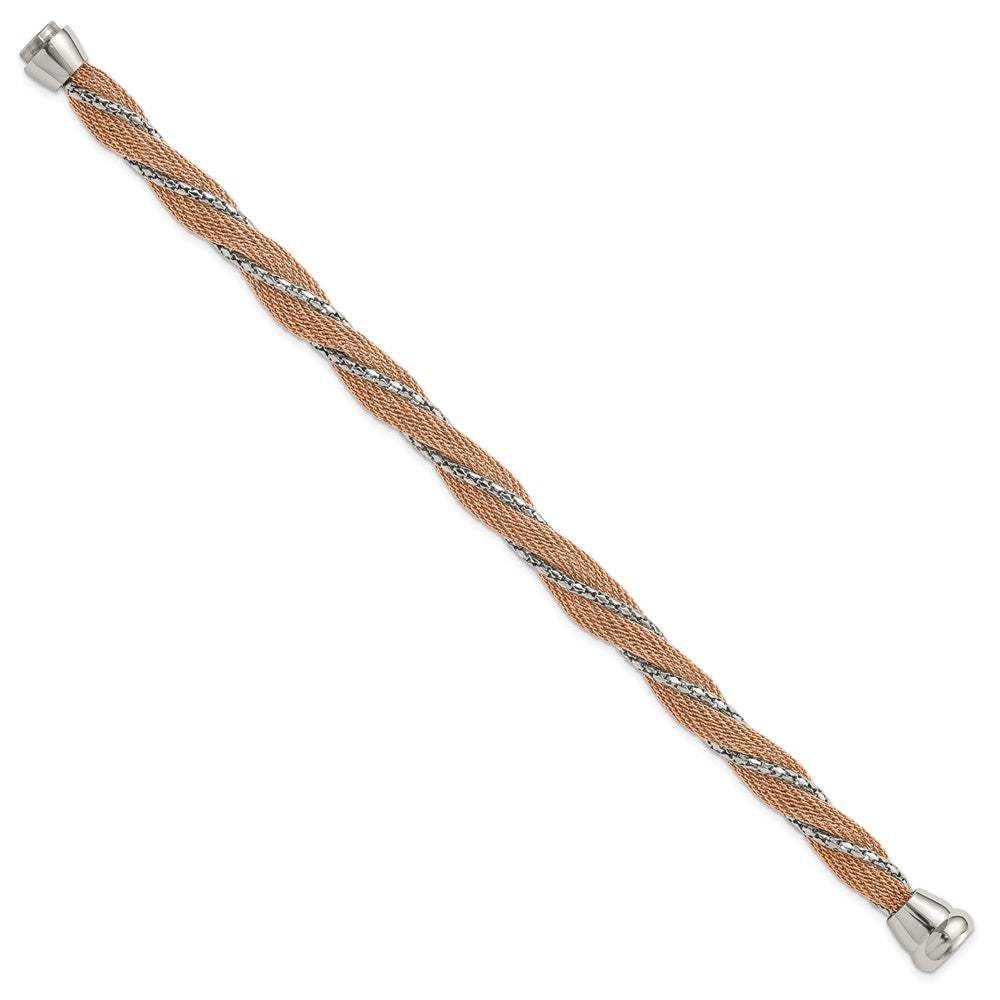 7.5 Inch Stainless Steel & Rose Ip-Plated Polished Twisted Mesh Chain Bracelet