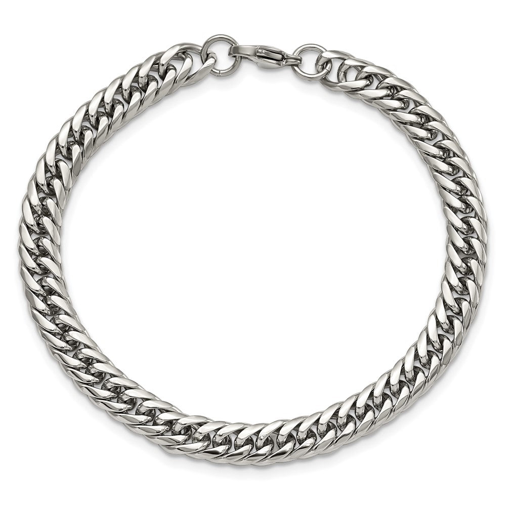 Stainless Steel Chisel Polished 9 Inch Double Curb Chain Bracelet