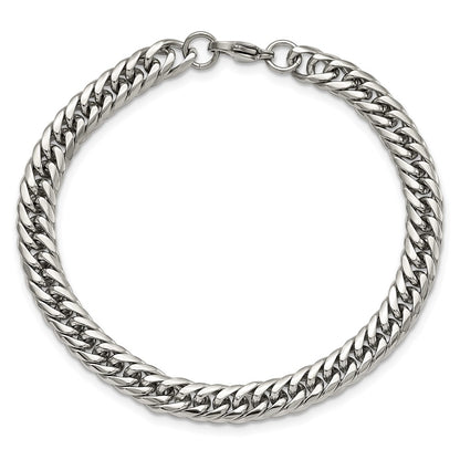 Stainless Steel Chisel Polished 9 Inch Double Curb Chain Bracelet