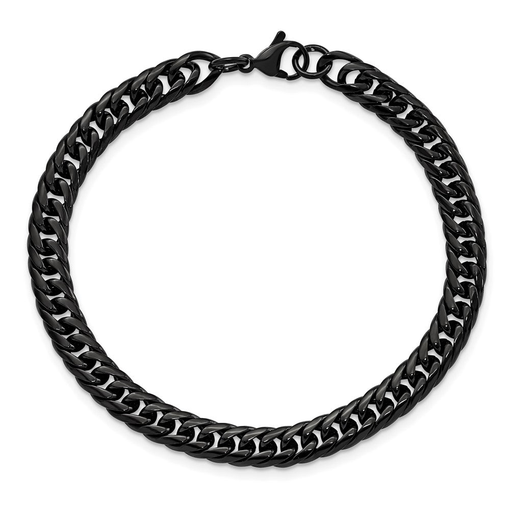 Stainless Steel Chisel Polished Black Ip-Plated 9 Inch Curb Chain Bracelet