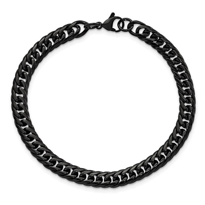 Stainless Steel Chisel Polished Black Ip-Plated 9 Inch Curb Chain Bracelet