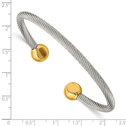 Stainless Steel Chisek Polished Yellow Ip-Plated Cuff Bangle