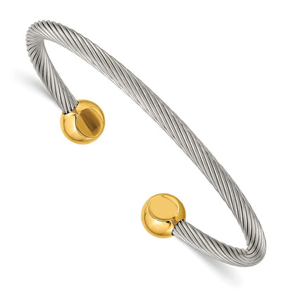 Stainless Steel Chisek Polished Yellow Ip-Plated Cuff Bangle