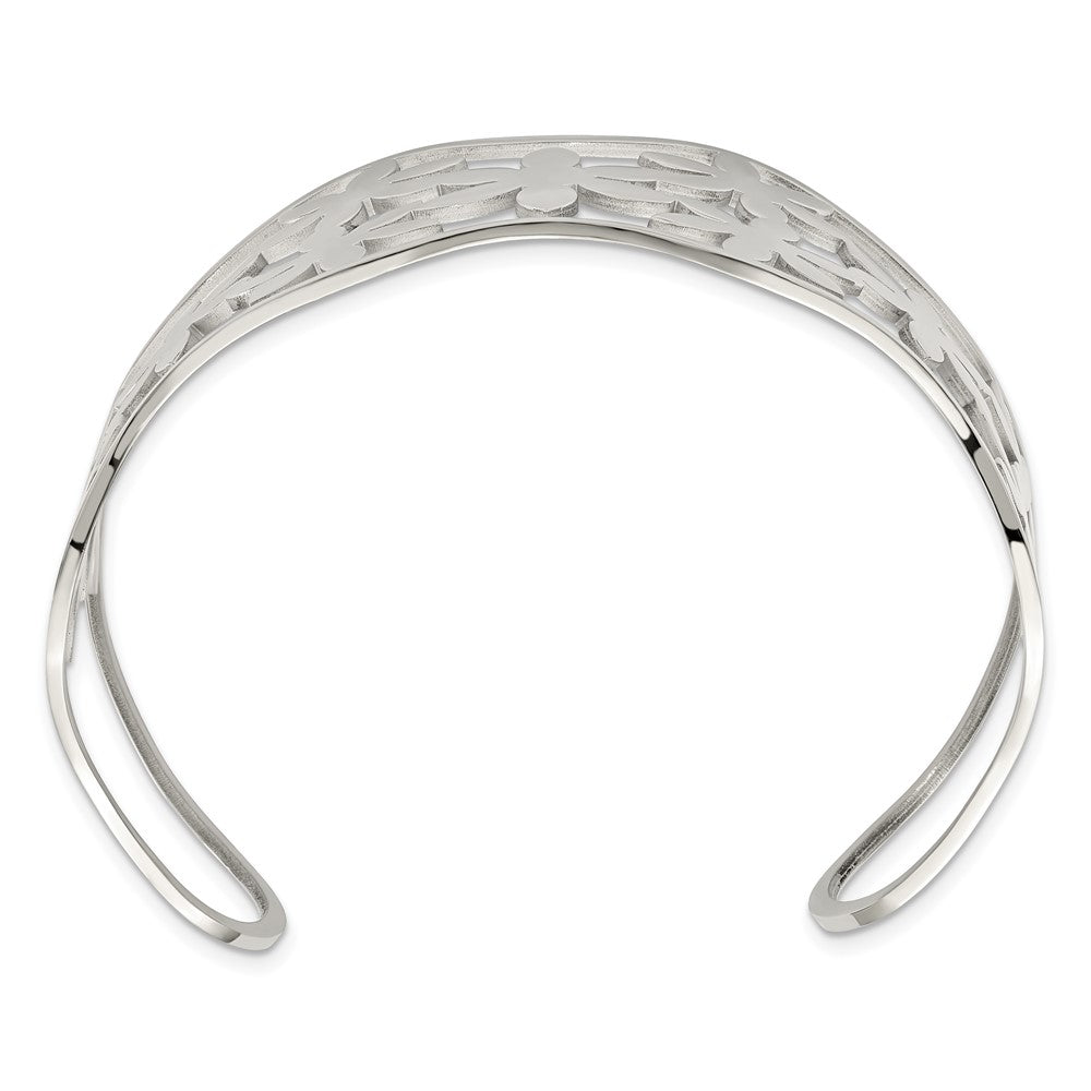 Stainless Steel Chisel Polished Flowers Cuff Bangle