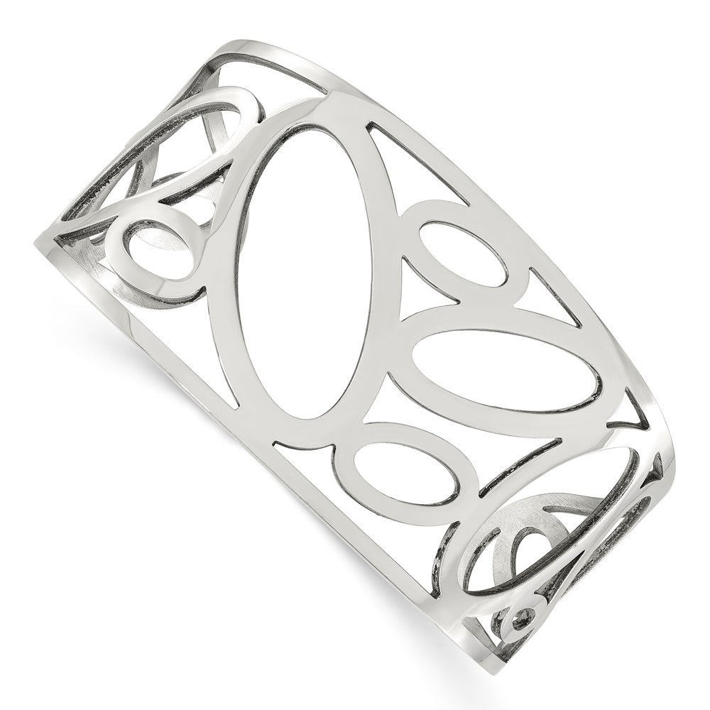 Stainless Steel Chisel Polished Ovals Cuff Bangle
