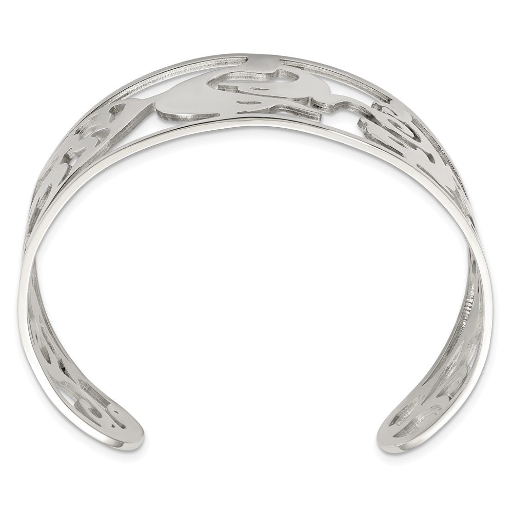 Stainless Steel Chisel Polished Dolphins Cuff Bangle