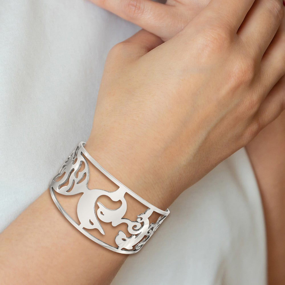 Stainless Steel Chisel Polished Dolphins Cuff Bangle