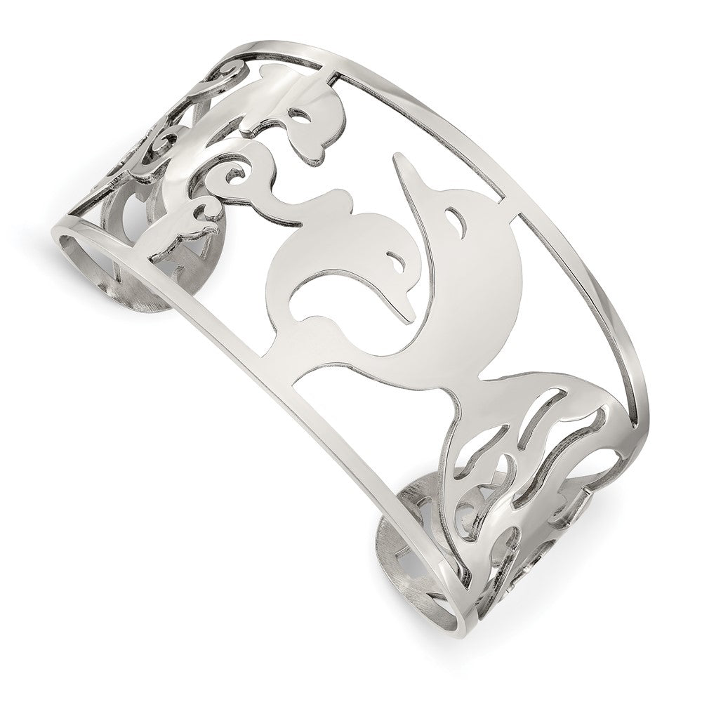Stainless Steel Chisel Polished Dolphins Cuff Bangle