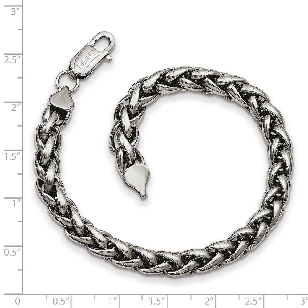 Stainless Steel Chisel Polished 8.5 Inch Spiga Chain Bracelet