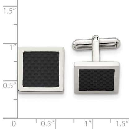 Stainless Steel Chisel Polished Black Carbon Fiber Inlay Square Cufflinks