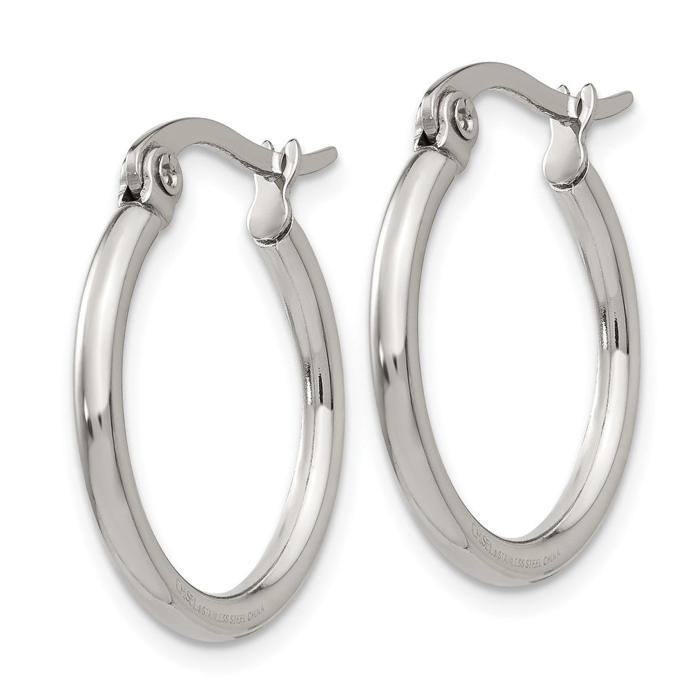 Stainless Steel Chisel Polished 19.5mm Diameter 2mm Hoop Earrings