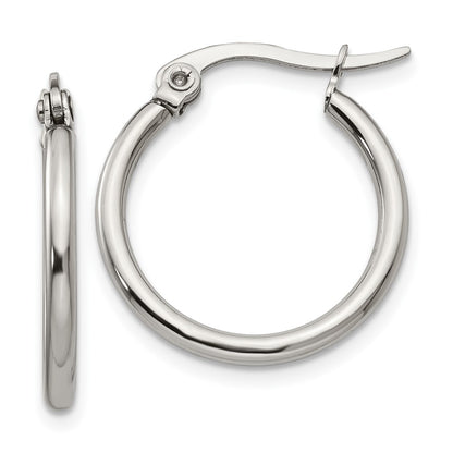 Stainless Steel Chisel Polished 19.5mm Diameter 2mm Hoop Earrings