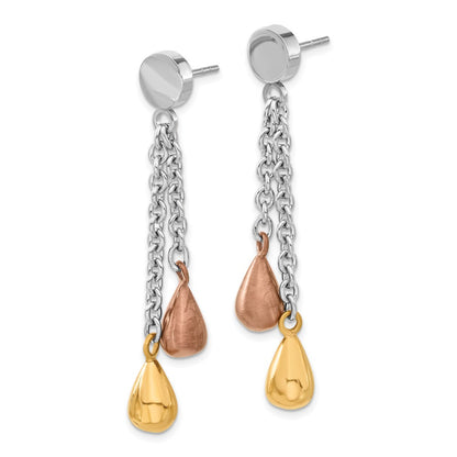 Stainless Steel Rose & Brown Ip-Plated Teardrops Post Dangle Earrings