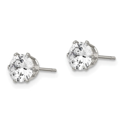 Stainless Steel Chisel Polished 6mm Round Cz Stud Post Earrings
