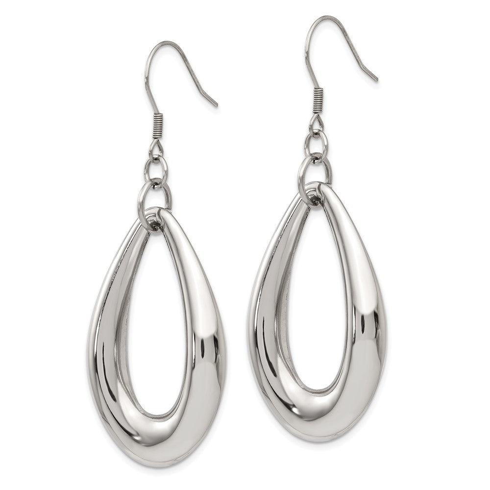 Stainless Steel Chisel Polished Teardrop Dangle Shepherd Hook Earrings