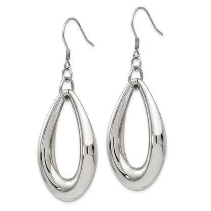 Stainless Steel Chisel Polished Teardrop Dangle Shepherd Hook Earrings