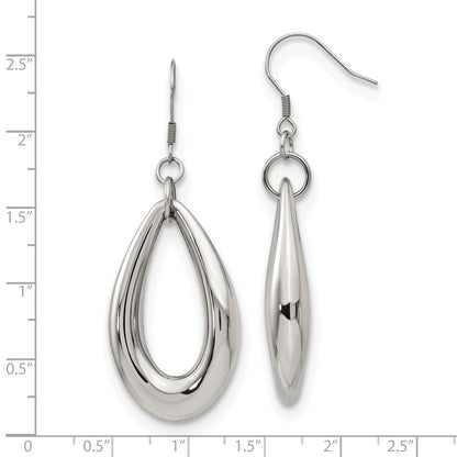 Stainless Steel Chisel Polished Teardrop Dangle Shepherd Hook Earrings
